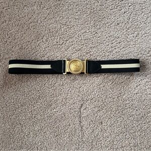 Talbots Black and White Belt with Gold Buckle